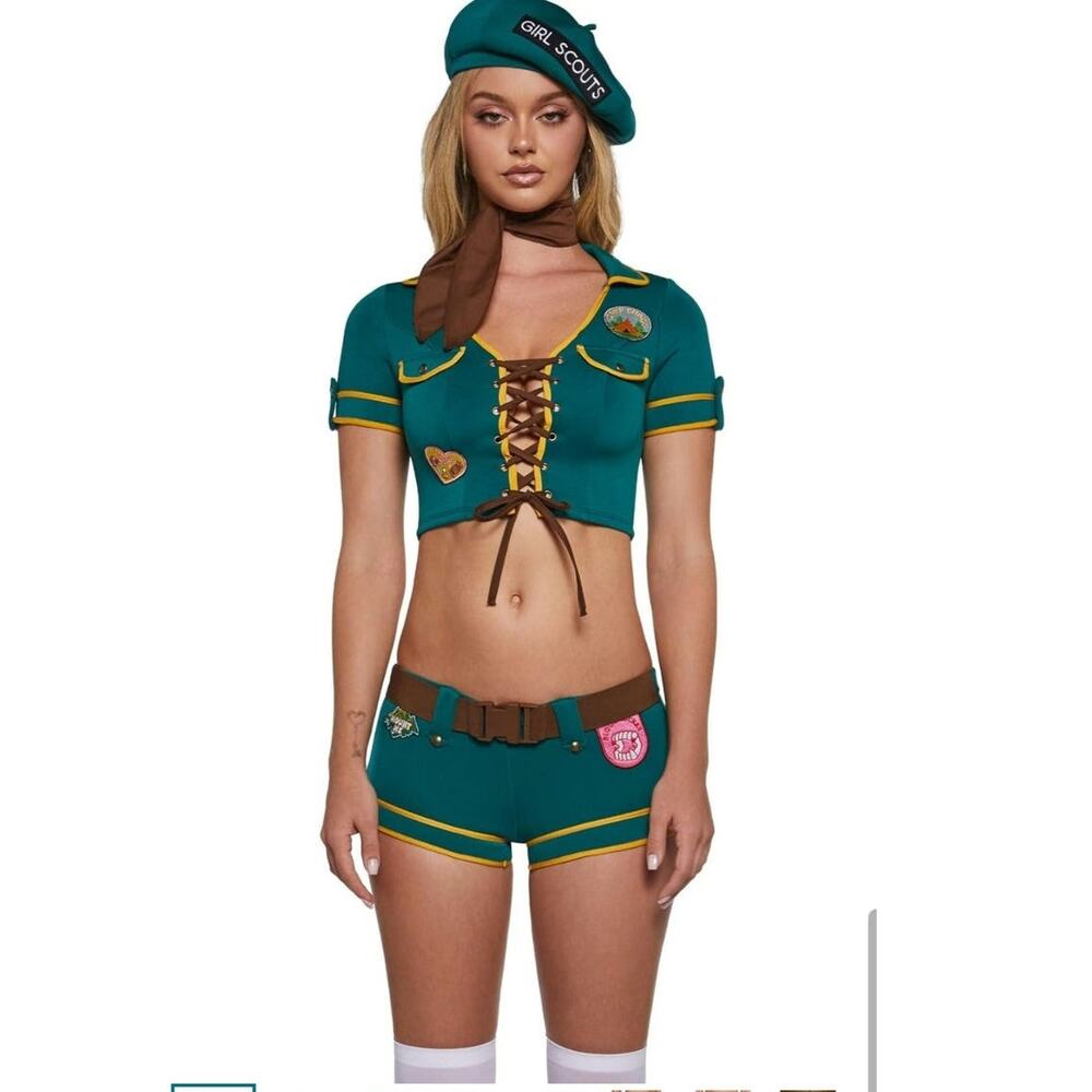 Dolls Kill Women's Scout Girl Costume Trickz N' Treatz Halloween lace up wmn XXs